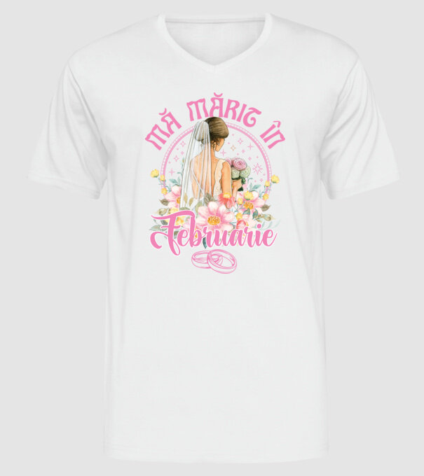 mă mărit - în februarie model alb pe tricou