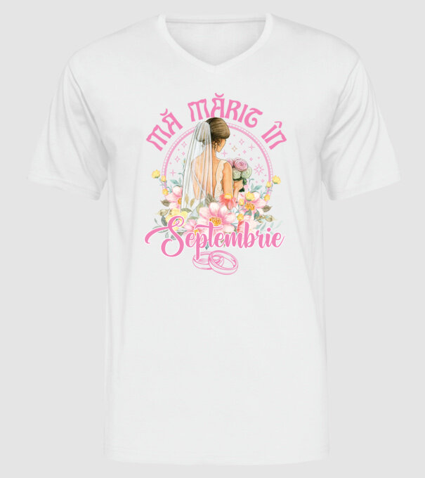 mă mărit - în septembrie model alb pe tricou