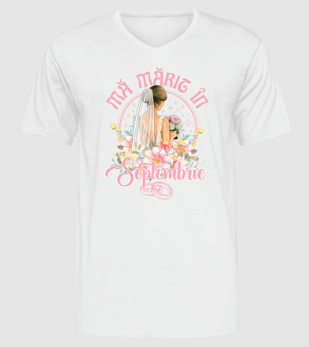 mă mărit - în septembrie model alb pe tricou
