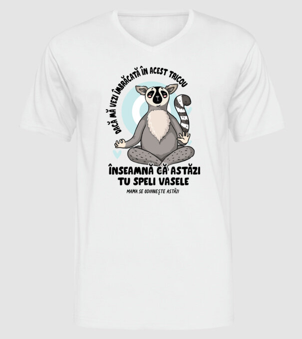 Dacă o vezi îmbrăcată în acest tricou, înseamnă că astăzi tu speli vasele. Mama se odihnește astăzi. model alb pe tricou