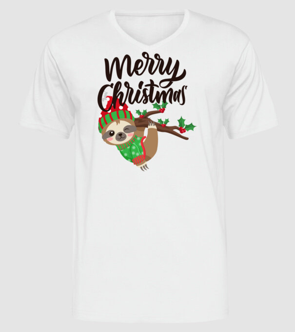 Merry christmas sloth model alb pe tricou