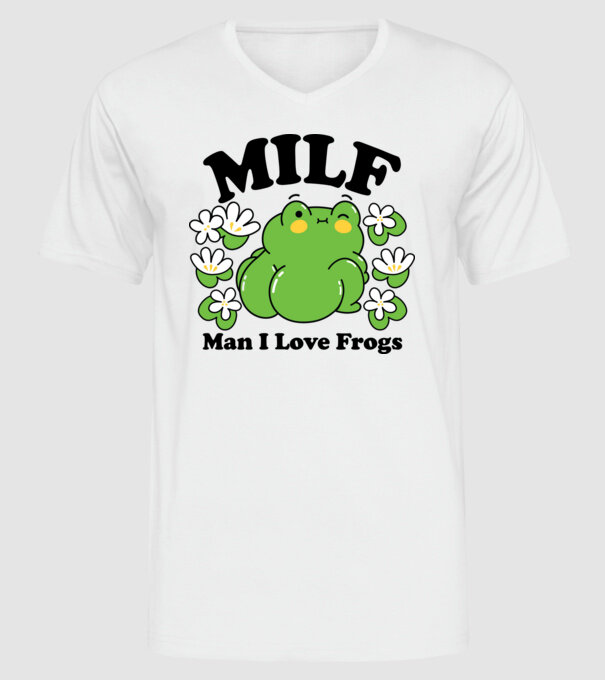 MILF man i love frogs model alb pe tricou