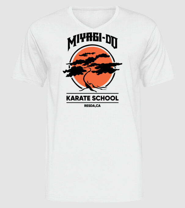 Miyagi-do karate school model alb pe tricou