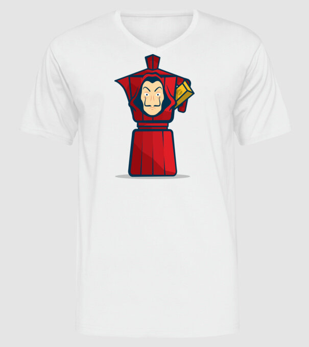 money heist coffee model alb pe tricou