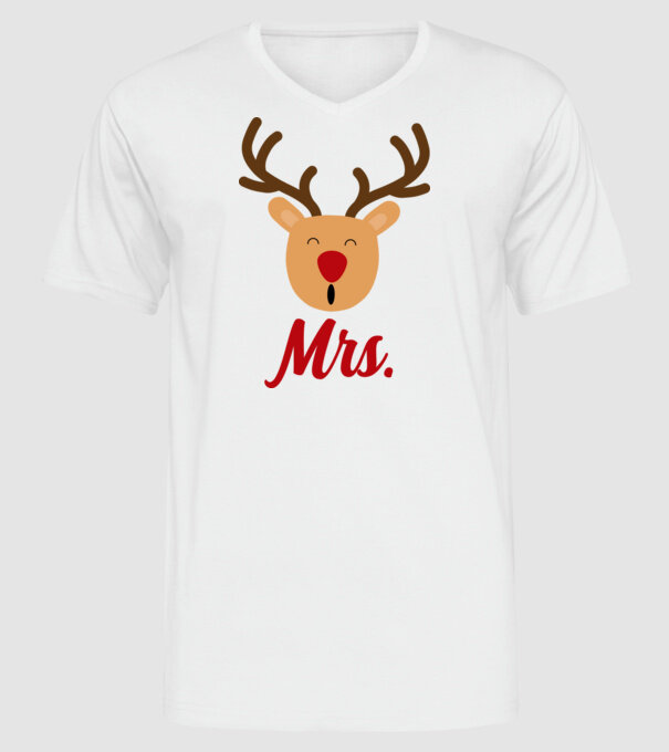 Mrs Reindeer christmas couple model alb pe tricou