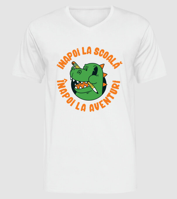 Înapoi la școală, înapoi la aventuri model alb pe tricou