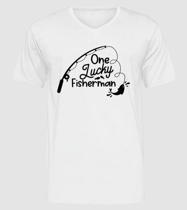 One lucky Fisherman model alb pe tricou