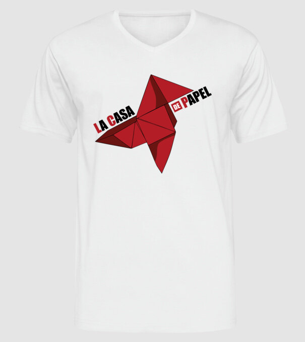 origami la casa de papel white model alb pe tricou
