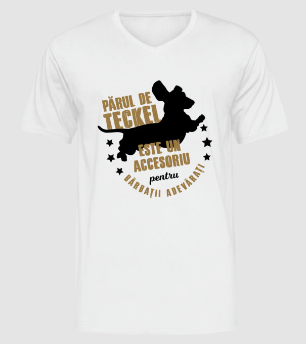 părul de teckel este un accesoriu pentru bărbații adevărați model alb pe tricou
