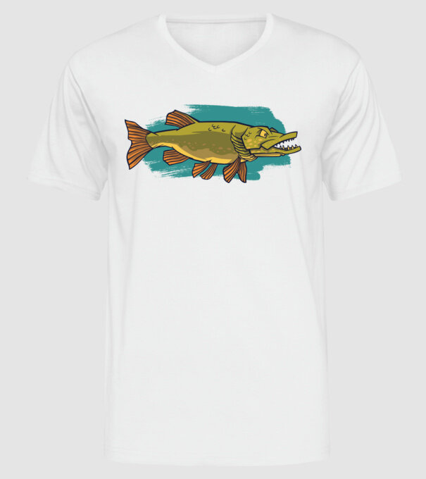 Pike model alb pe tricou