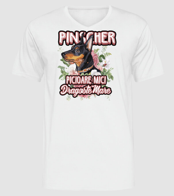 Pinscher picioare mici dragoste mare model alb pe tricou
