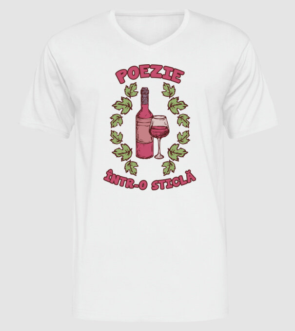 Poezie într-o sticlă model alb pe tricou
