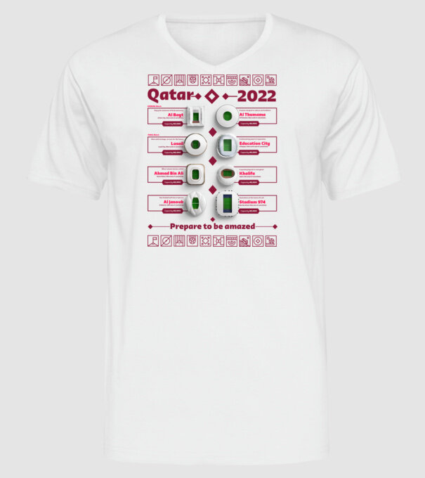 Qatar 2022 Stadiums white model alb pe tricou