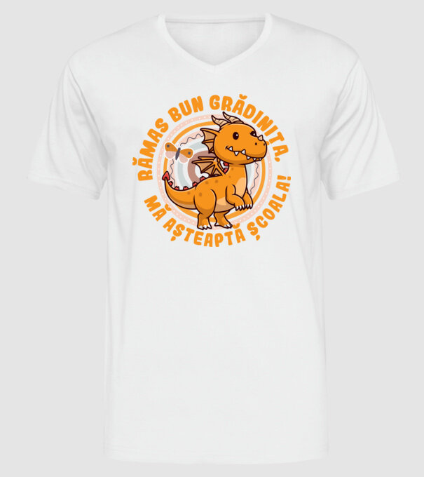 Rămas bun grădiniță, mă așteaptă școala! model alb pe tricou