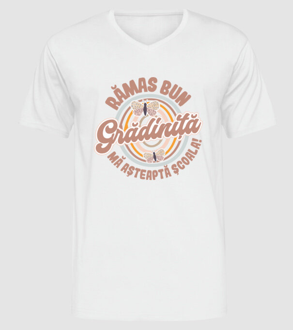 Rămas bun grădiniță, mă așteaptă școala! model alb pe tricou