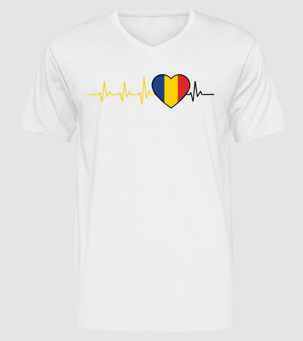România heartbeat model alb pe tricou