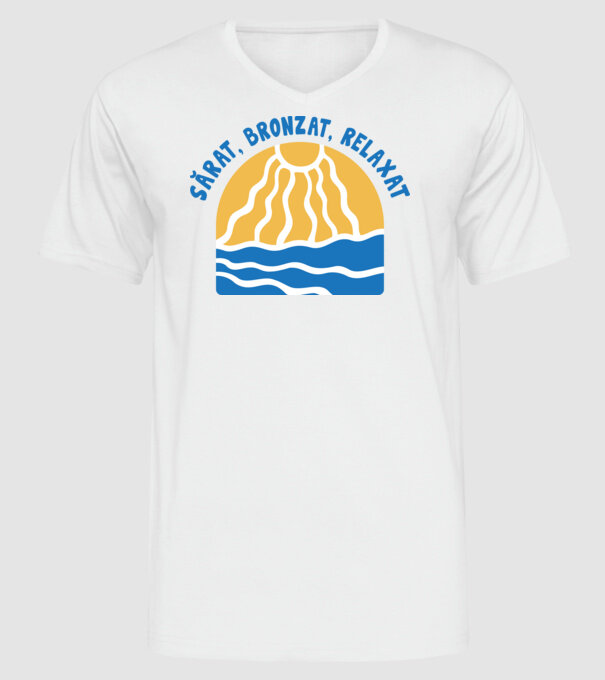 Sărat, bronzat, relaxat model alb pe tricou