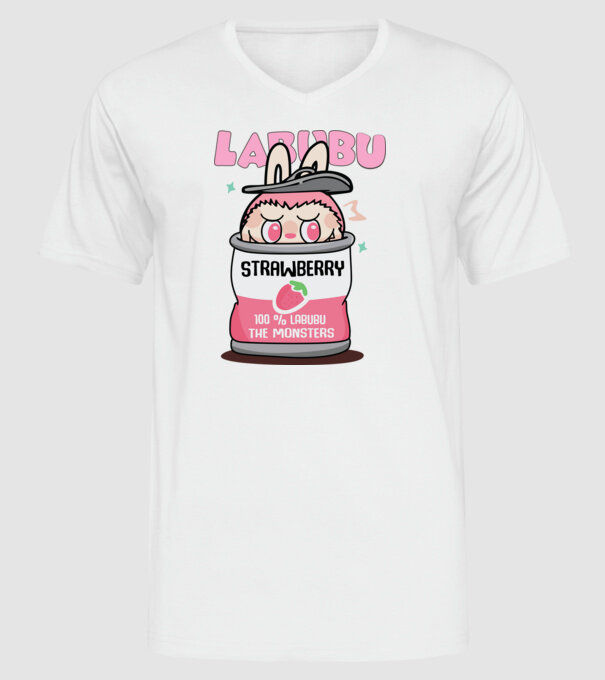 Strawberry Labubu model alb pe tricou