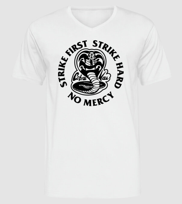 Strike first strike hard no mercy model alb pe tricou