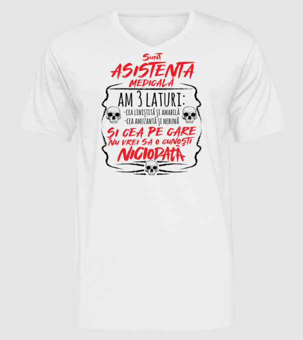 Sunt asistentă medicală am 3 laturi model alb pe tricou