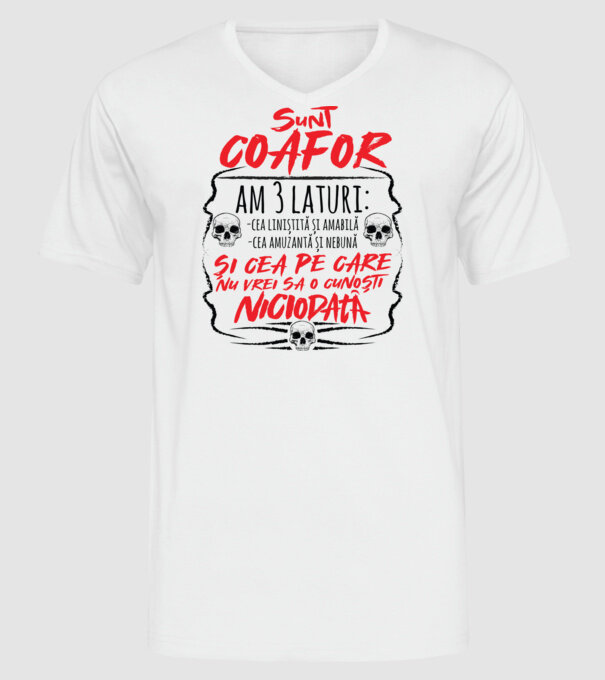 sunt coafor am 3 laturi model alb pe tricou