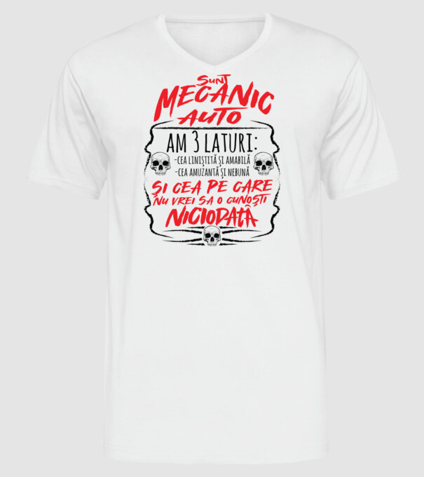 sunt mecanic auto am 3 laturi model alb pe tricou