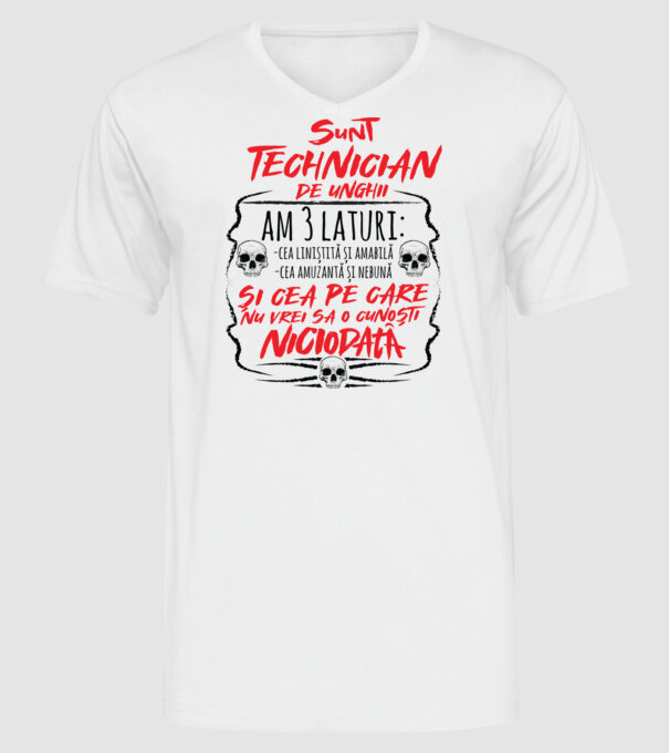 sunt tehnician de unghii am 3 laturi model alb pe tricou