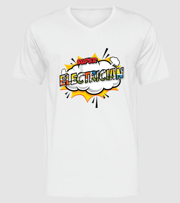 Super Electrician model alb pe tricou