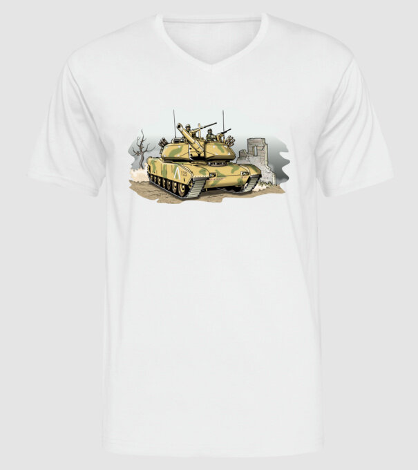 Tancuri model alb pe tricou
