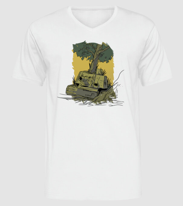 Tancuri model alb pe tricou