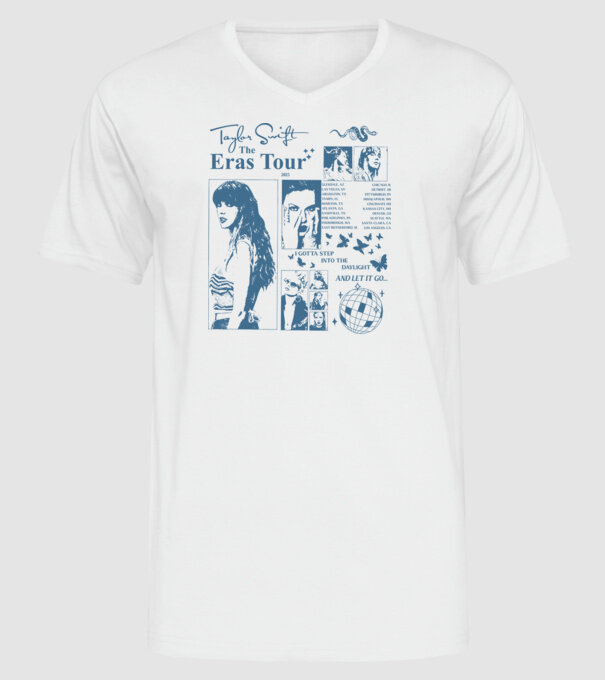 Taylor Swift ERAS print blue model alb pe tricou