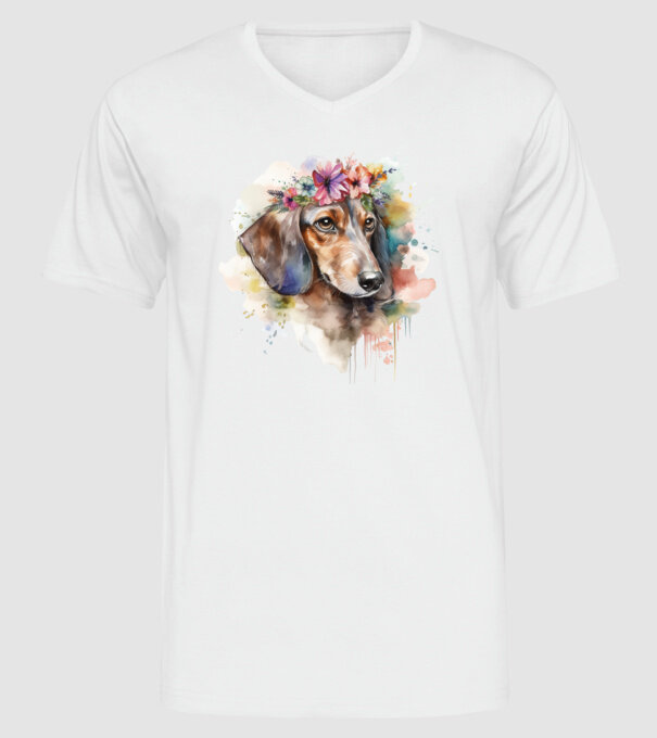 Teckel model alb pe tricou