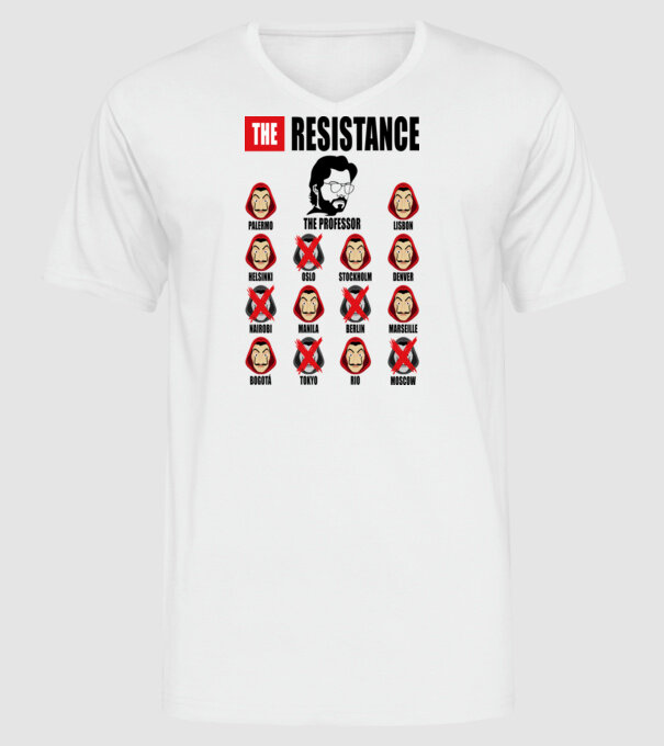 the resistance la casa de papel white model alb pe tricou
