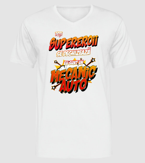 Toți supereroii se deghizează, eu sunt un mecanic auto model alb pe tricou