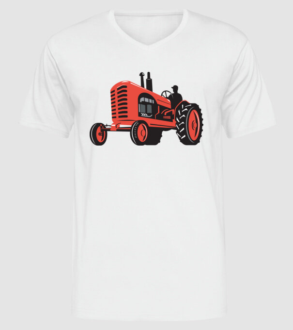 TRACTOR model alb pe tricou