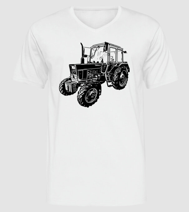 TRACTOR model alb pe tricou