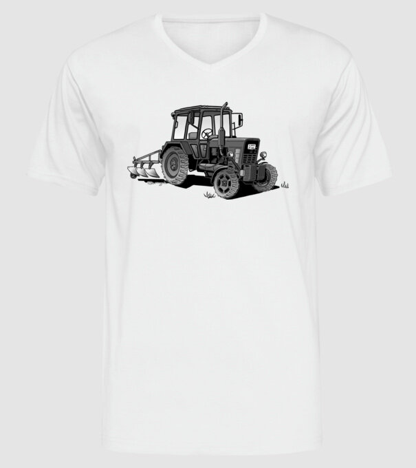 TRACTOR model alb pe tricou