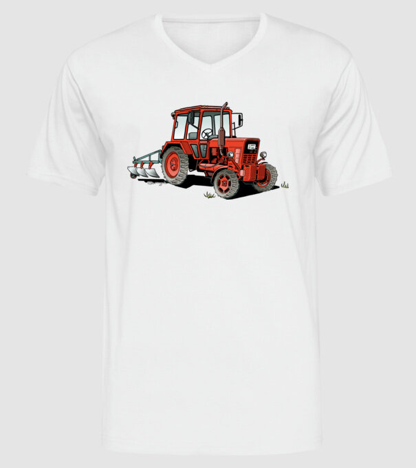 TRACTOR model alb pe tricou