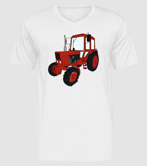 TRACTOR model alb pe tricou