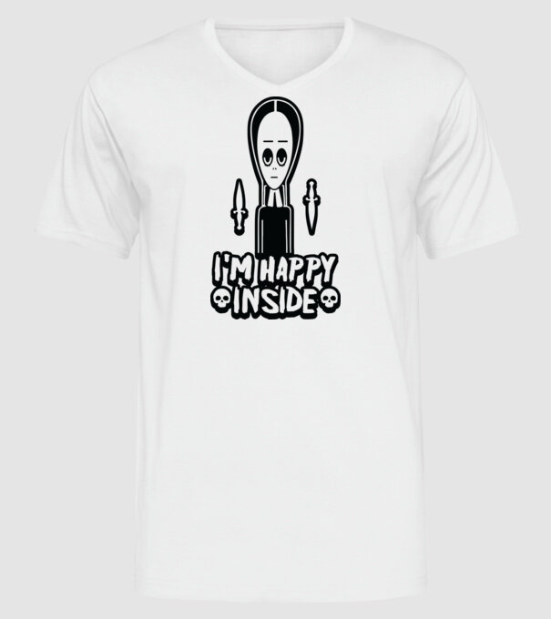 WEDNESDAY Happy inside model alb pe tricou