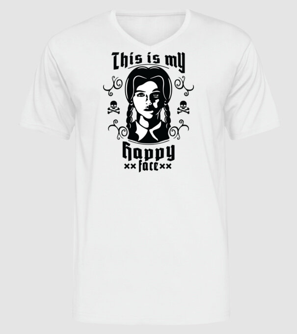 WEDNESDAY This is my happy face model alb pe tricou