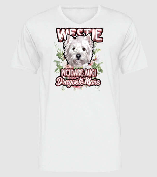 Westie picioare mici dragoste mare model alb pe tricou