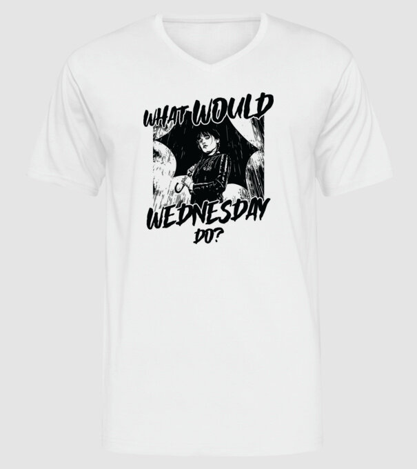 What would Wednesday do model alb pe tricou