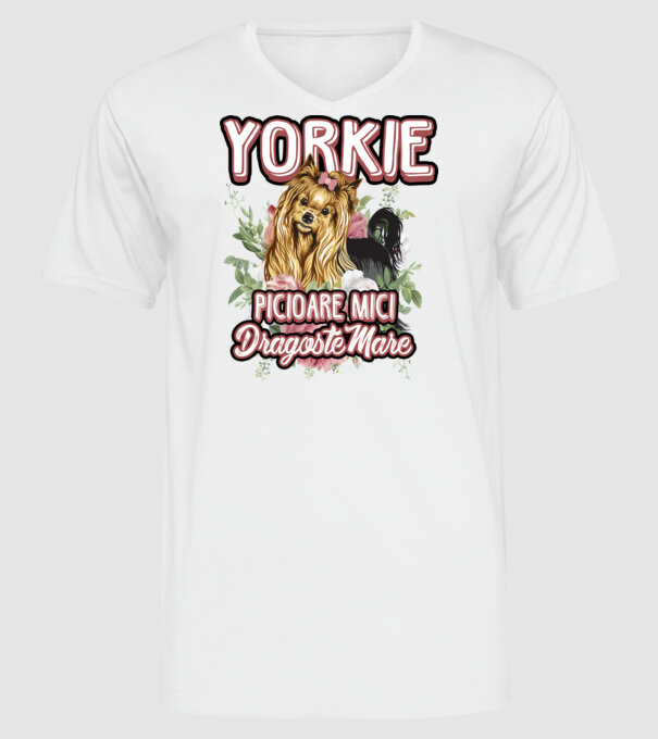 Yorkie - picioare mici dragoste mare model alb pe tricou