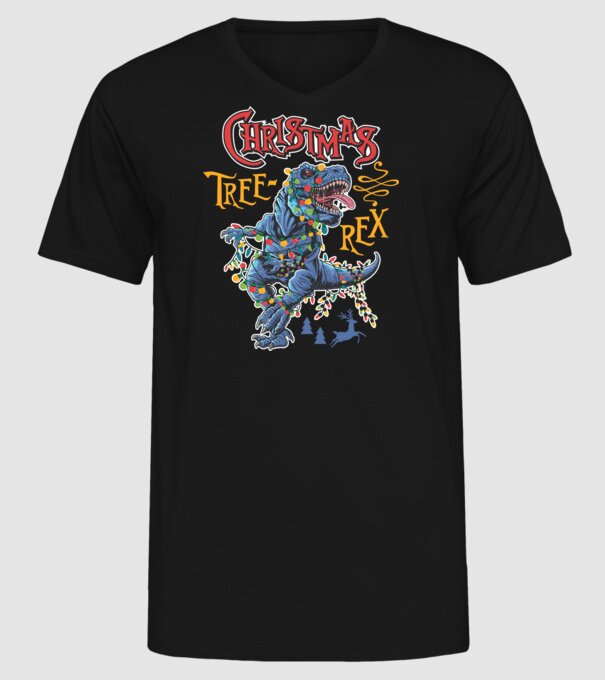 Christmas tree rex model negru pe tricou