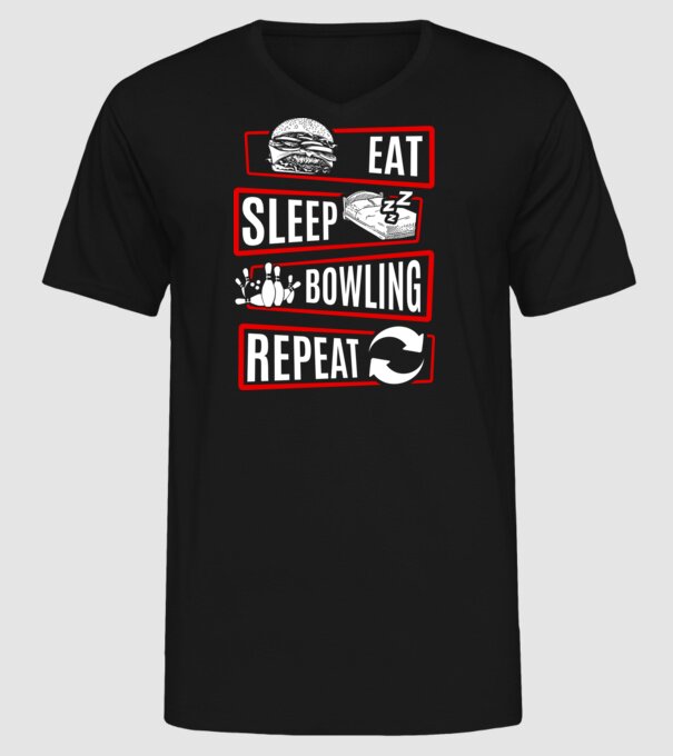 Eat sleep bowling repeat model negru pe tricou