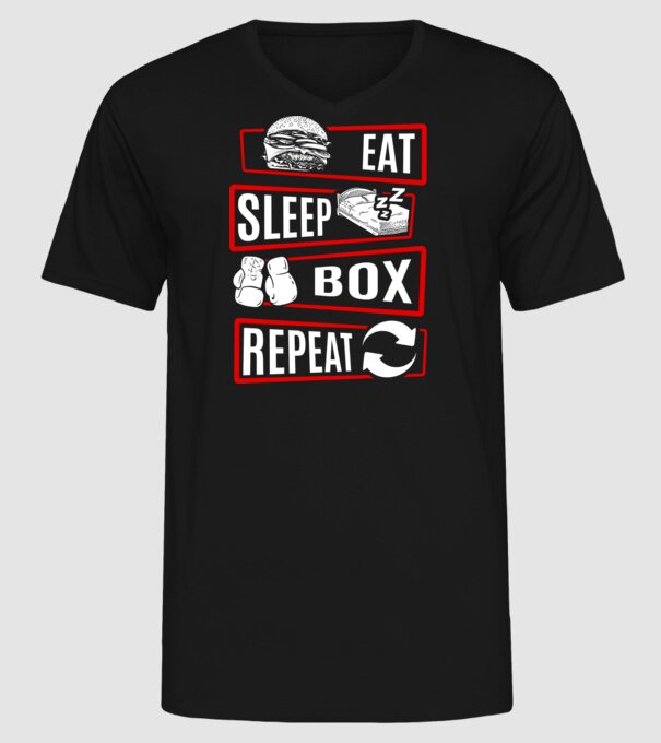 Eat sleep box repeat model negru pe tricou