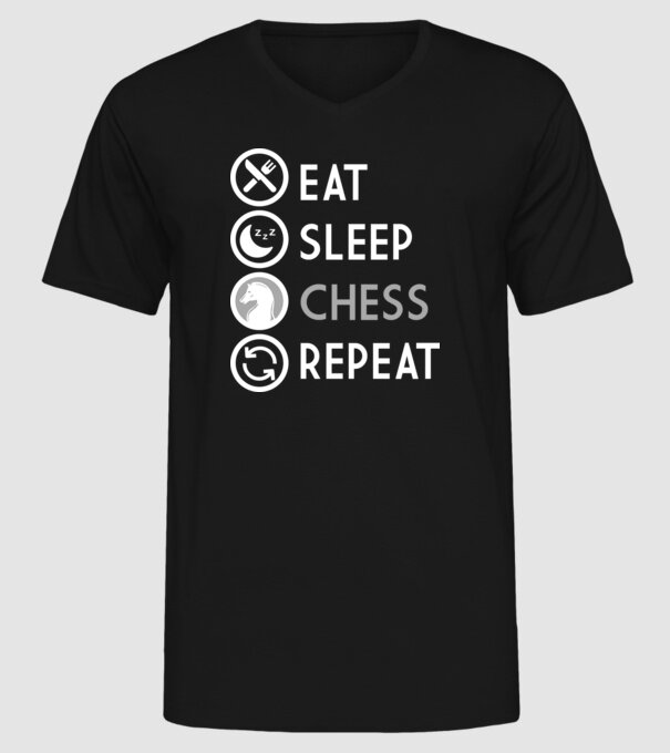 eat sleep chess model negru pe tricou