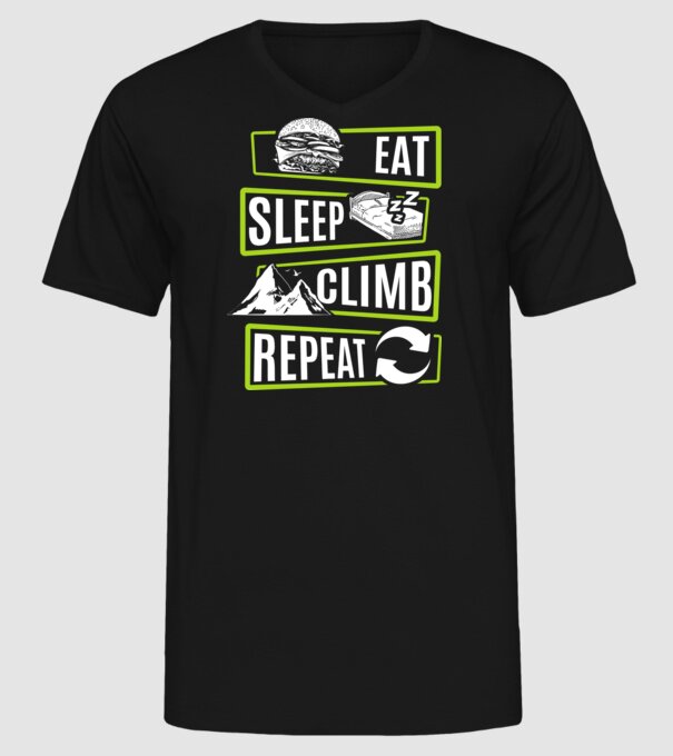Eat sleep climb repeat model negru pe tricou