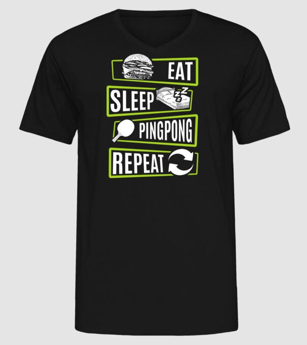 Eat sleep PING PONG repeat model negru pe tricou
